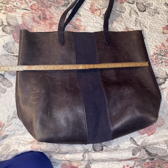 MADEWELL Suede Stripe Transport Tote Midnight Blue Leather Large Shoulder Bag - Picture 6 of 16